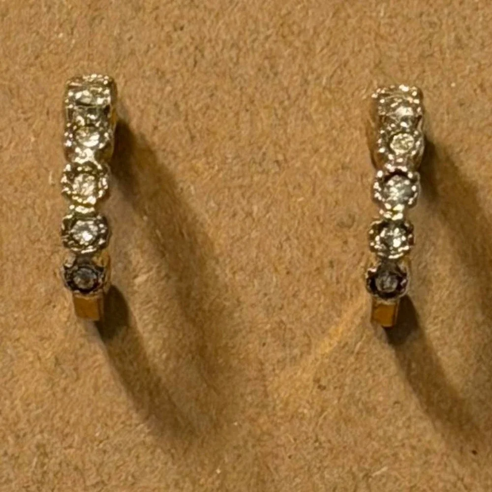 Gold Tone Rhinestone Huggie Hoop Earrings‎